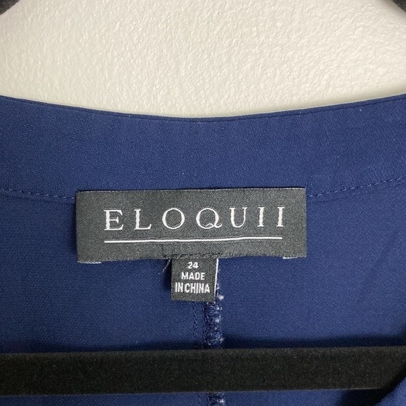 Eloquii Short Sleeve V-Neck Notch Collar Blouse Navy Blue Women's 24 Office - Picture 5 of 9